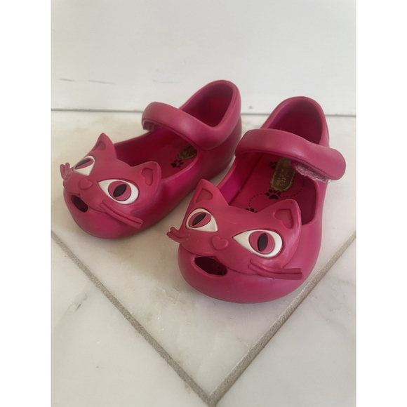 Mini Melissa Other - Mini Melissa Hot Pink Kitty Cat Toddler Size 5 Rubber Mary Jane Shoes
